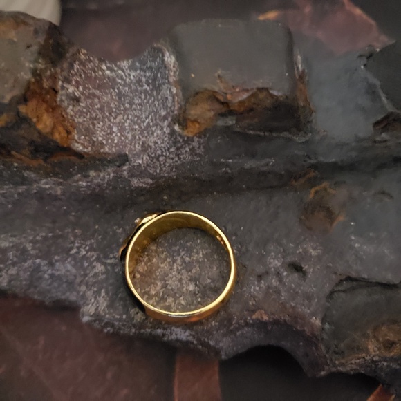 18K Gold Plated Polished Black Enamel Golden Eagle CZ Diamond Ring -Size 10 - Picture 3 of 4